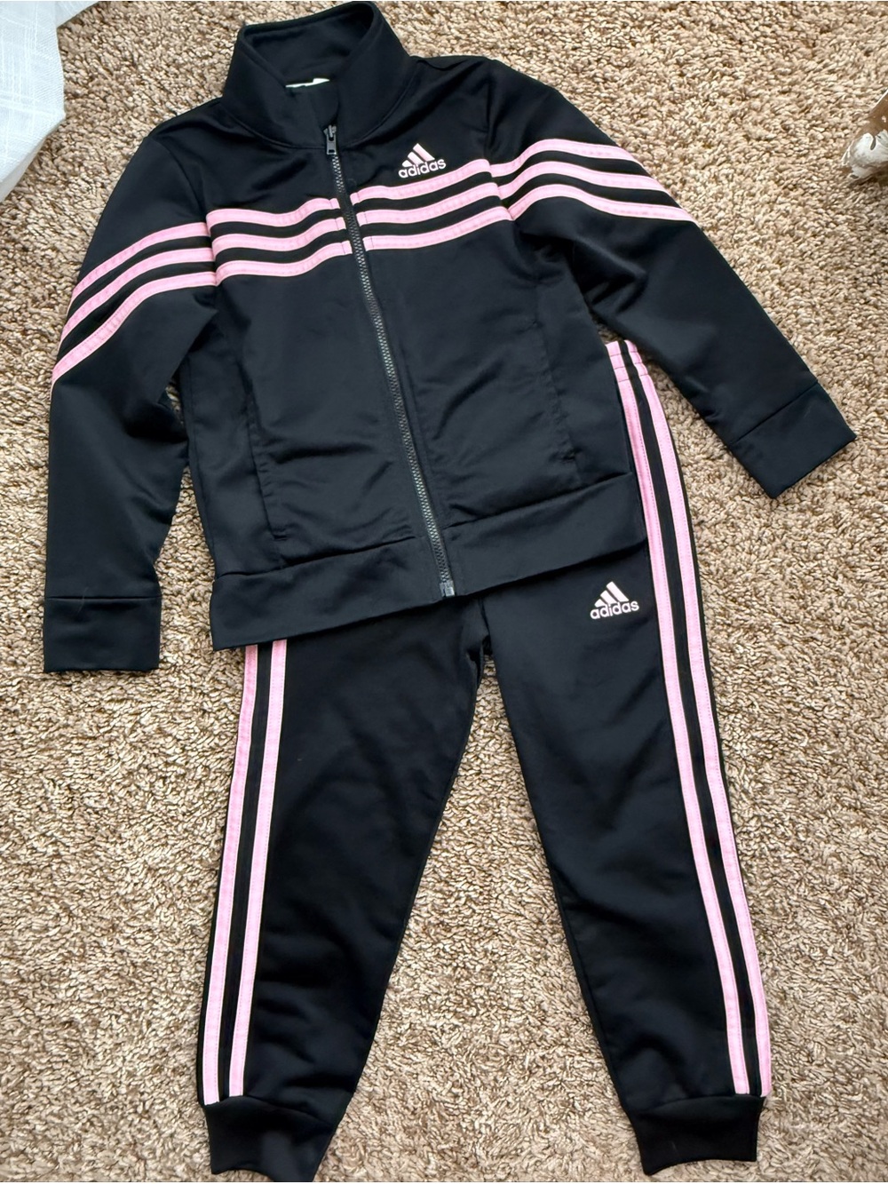 Adidas Girls Black & Pink 3-Stripe Tracksuit Set Size 4T